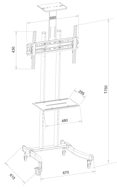 Support ascenseur motorisé pour écran TV 37´´-75´´, sur roulettes